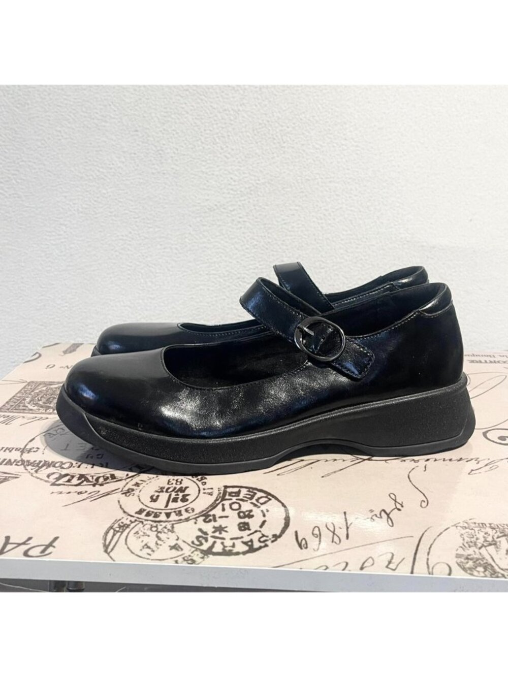 Black leather Mary Jane shoes with buckle Alegria Jazmine (SKU: JAZ-6329)